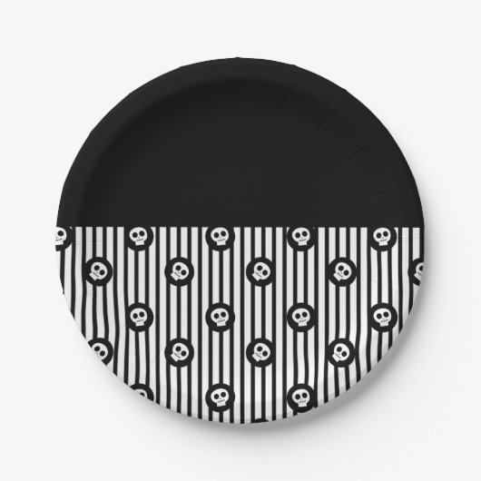 Whimsical Skull Zwart & Wit Skulls Halloween Papieren Bordje (Voorkant)