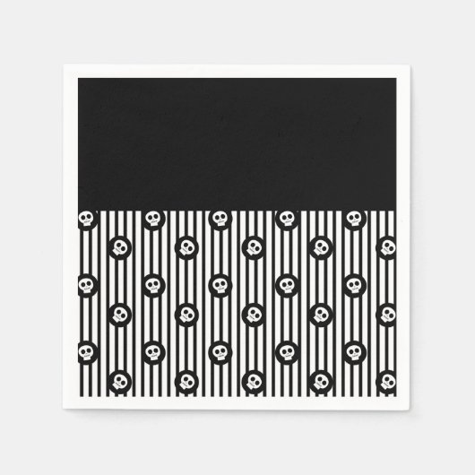 Whimsical Skull Zwart & Wit Skulls Halloween Servet (Voorkant)