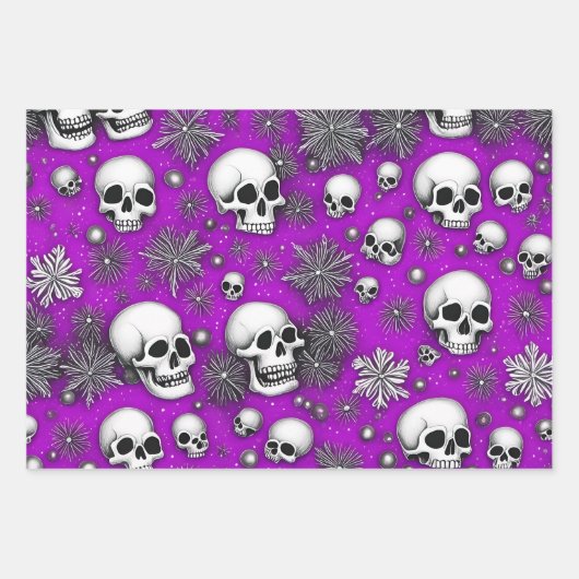 Whimsical Skulls en Sneeuwvlokken Gotische Kerstmi Inpakpapier Vel (Voorkant 3)
