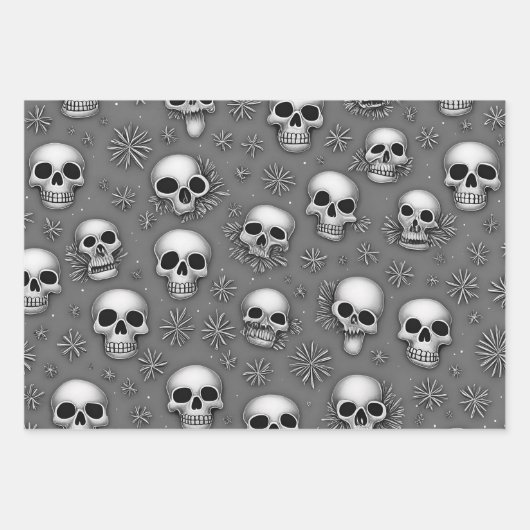 Whimsical Skulls en Sneeuwvlokken Gotische Kerstmi Inpakpapier Vel (Voorkant 2)