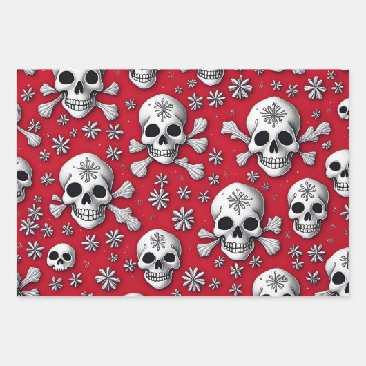 Whimsical Skulls en Sneeuwvlokken Gotische Kerstmi Inpakpapier Vel (Voorkant)