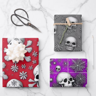 Whimsical Skulls en Sneeuwvlokken Gotische Kerstmi Inpakpapier Vel