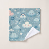 Whimsical Sky Pattern met wolken, sterren - Blauw Bad Handdoek (Wasdoekje)