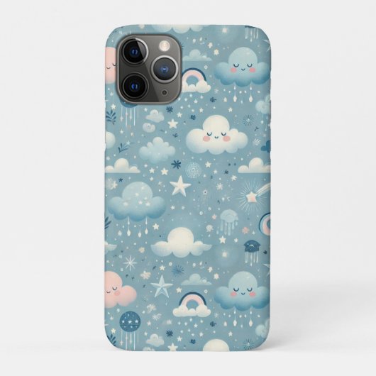 Whimsical Sky Pattern met wolken, sterren - Blauw Case-Mate iPhone Case (Achterkant)