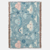 Whimsical Sky Pattern met wolken, sterren - Blauw Deken (Voorkant Verticaal)