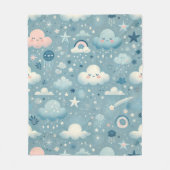 Whimsical Sky Pattern met wolken, sterren - Blauw Fleece Deken (Voorkant)
