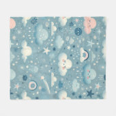 Whimsical Sky Pattern met wolken, sterren - Blauw Fleece Deken (Voorkant (Horizontaal))