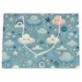 Whimsical Sky Pattern met wolken, sterren - Blauw Groot Cadeauzakje (Voorkant)