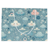 Whimsical Sky Pattern met wolken, sterren - Blauw Groot Cadeauzakje (Achterkant)