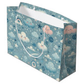 Whimsical Sky Pattern met wolken, sterren - Blauw Groot Cadeauzakje (Achterkant Gekanteld)