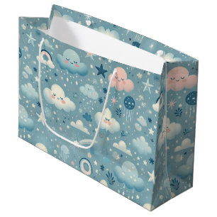 Whimsical Sky Pattern met wolken, sterren - Blauw Groot Cadeauzakje