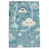 Whimsical Sky Pattern met wolken, sterren - Blauw Medium Cadeauzakje (Voorkant)