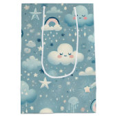 Whimsical Sky Pattern met wolken, sterren - Blauw Medium Cadeauzakje (Achterkant)