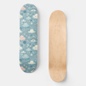 Whimsical Sky Pattern met wolken, sterren - Blauw Persoonlijk Skateboard (Voorkant)