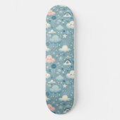 Whimsical Sky Pattern met wolken, sterren - Blauw Persoonlijk Skateboard (Voorkant)