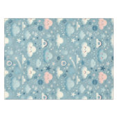 Whimsical Sky Pattern met wolken, sterren - Blauw Tafelkleed (Voorkant (Horizontaal))