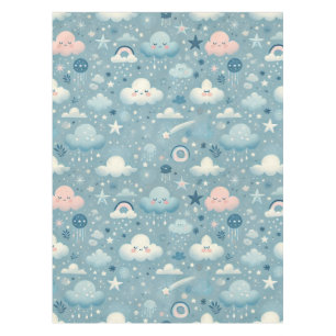 Whimsical Sky Pattern met wolken, sterren - Blauw Tafelkleed