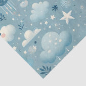 Whimsical Sky Pattern met wolken, sterren - Blauw Tissuepapier (Detail)