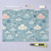 Whimsical Sky Pattern met wolken, sterren - Blauw Tissuepapier (Craft)