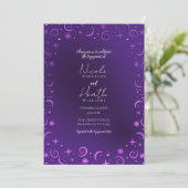 Whimsical Sky Swirls Paars Celestial Verloving Kaart (Staand voorkant)