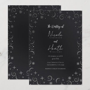 Whimsical Sky Swirls Silver Celestial Wedding Kaart