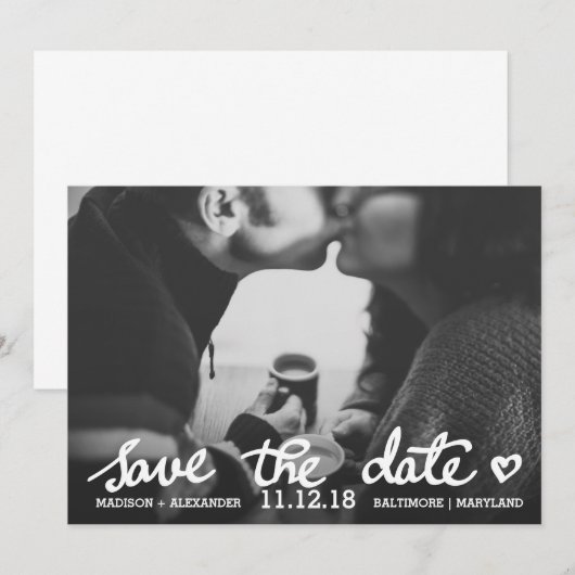 Whimsical Sla de datum op Schattigee Hartscriptfot Save The Date (Voorkant / Achterkant)
