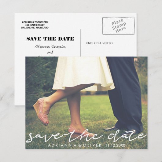 Whimsical Sla de datum Typografie Foto Aankondigingskaart (Voorkant / Achterkant)