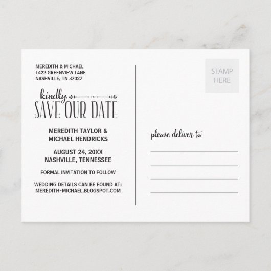 Whimsical slaat de datum op aankondigingskaart (Achterkant)