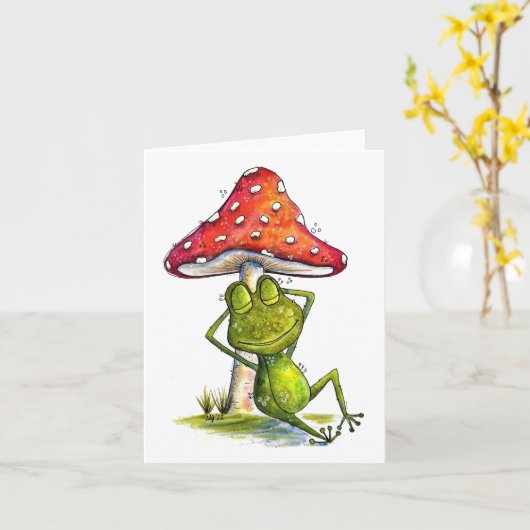 Whimsical Sleeping Froeping onder een paddenstoel Kaart (Gele Bloem)