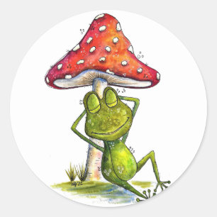 Whimsical Sleeping Froeping onder een paddenstoel Ronde Sticker