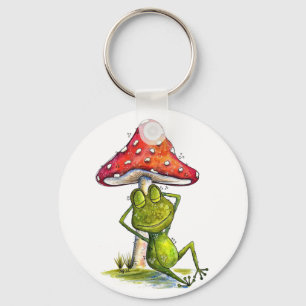 Whimsical Sleeping Froeping onder een paddenstoel Sleutelhanger