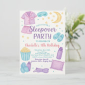 Whimsical Sleepover Party verjaardagsuitnodiging Kaart (Staand voorkant)
