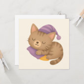 Whimsical sleepy kitty cat kaart (Voorkant / Achterkant in situ)