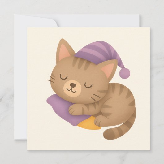 Whimsical sleepy kitty cat kaart (Voorkant)