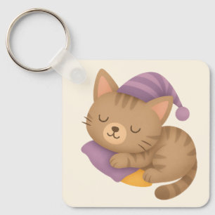 Whimsical sleepy kitty cat sleutelhanger