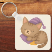 Whimsical sleepy kitty cat sleutelhanger (Voorkant)