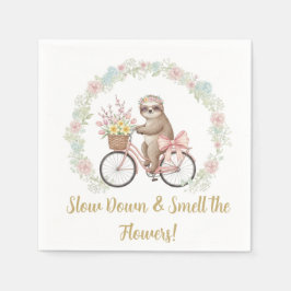 Whimsical Sloth & Floral Baby Shower Paper Napkins Servet