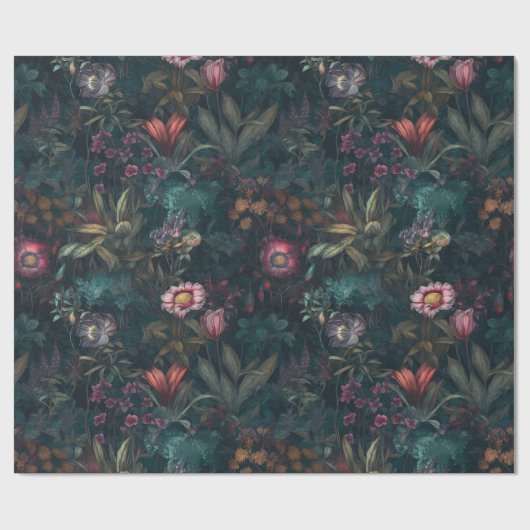 Whimsical Smaragd en Roze Bloemen Decoupage Cadeaupapier (Vlak)