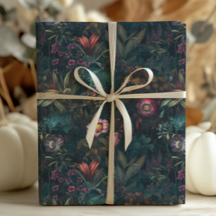Whimsical Smaragd en Roze Bloemen Decoupage Cadeaupapier