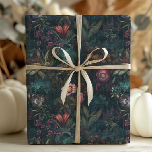 Whimsical Smaragd en Roze Bloemen Decoupage Cadeaupapier