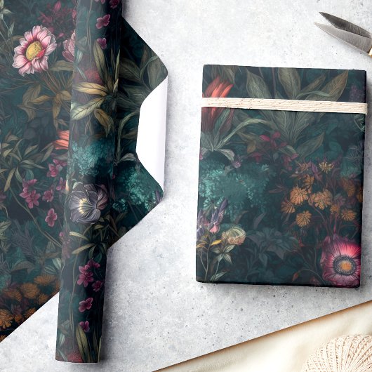 Whimsical Smaragd en Roze Bloemen Decoupage Cadeaupapier
