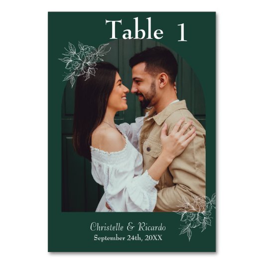 Whimsical smarald green bruiloft fotolijstnummer kaart (Achterkant)