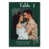Whimsical smarald green bruiloft fotolijstnummer kaart (Voorkant)