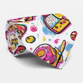 Whimsical Smiling Taco, Burger, Donut & Soda Food  Stropdas (Opgerold)