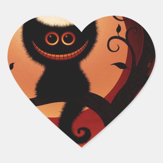 Whimsical Smilting Black Cat Hart Sticker (Voorkant)