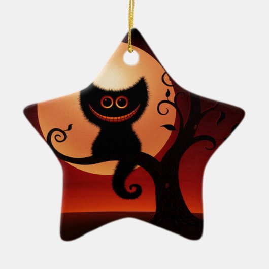 Whimsical Smilting Black Cat Keramisch Ornament (Voorkant)