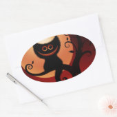 Whimsical Smilting Black Cat Ovale Sticker (Envelop)