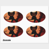 Whimsical Smilting Black Cat Ovale Sticker (Vel)