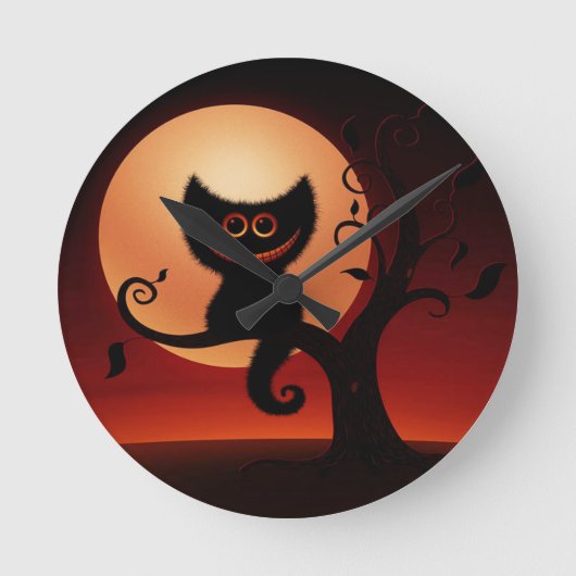 Whimsical Smilting Black Cat Ronde Klok (Voorkant)