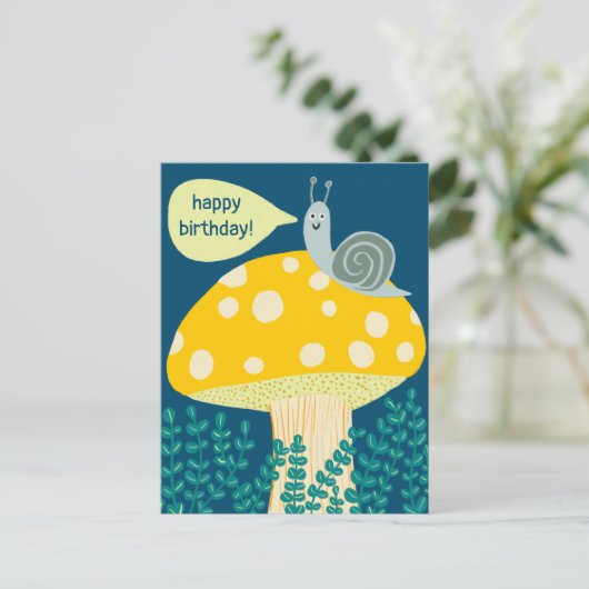 Whimsical Snail on Magical Mushroom CUSTOM Bday Briefkaart (Staand voorkant)